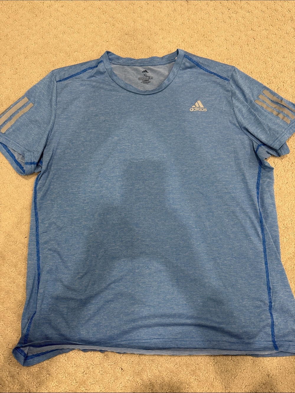 Adidas Men’s Light Blue Short Sleeve Athletic Runner’s Tee with Reflective Logos